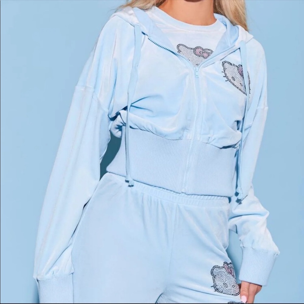 Hello Kitty Forever 21 Blue Rhinestone Velour Track Jacket New With Tags